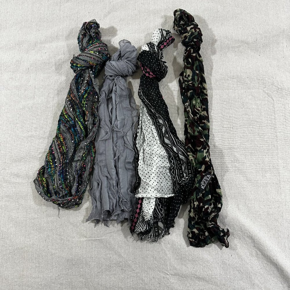 Scarf Bundle set of 4 Scarves Shades of Grey Black Green Infinity Ruffle variety
